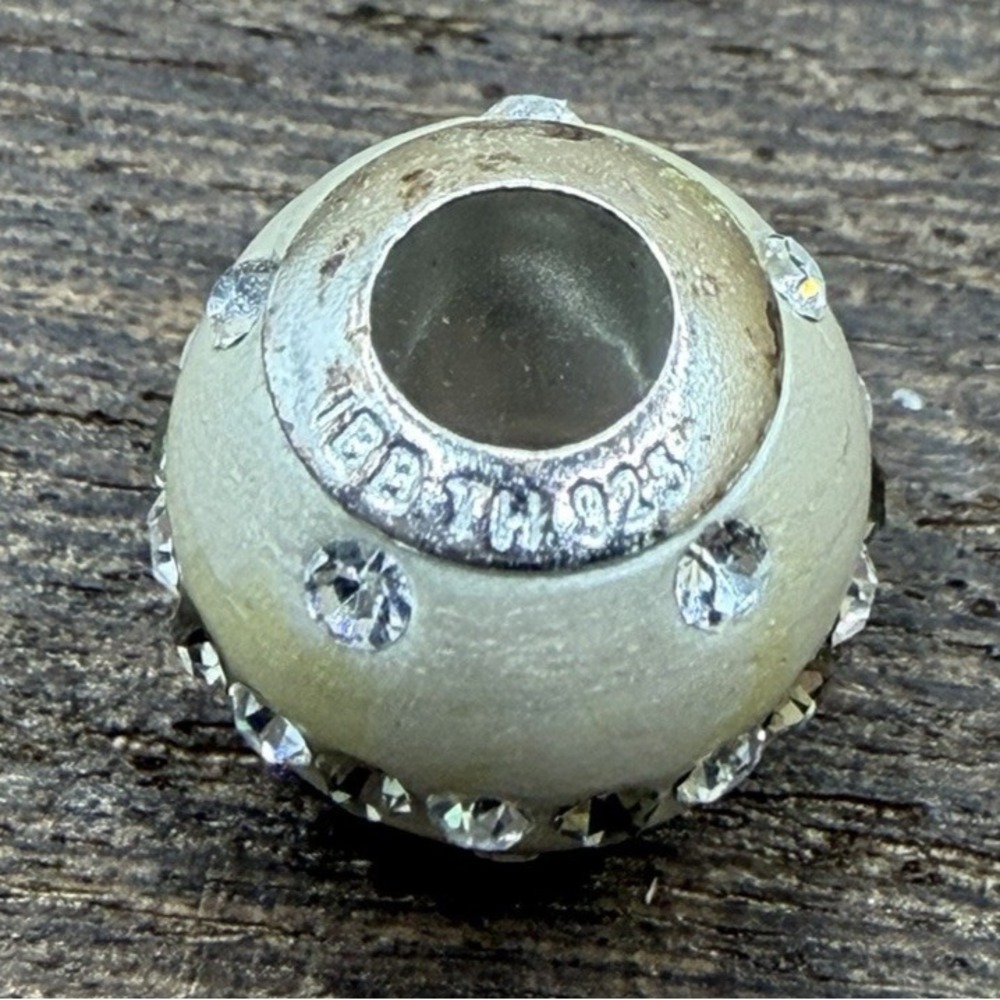 Vintage Sterling Silver BB TM 925 - Rhinestone - Bead - Charm - 0.5" x 0.5" 1.8g